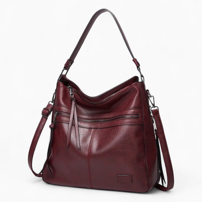 grand sac à main en cuir rouge bordeaux