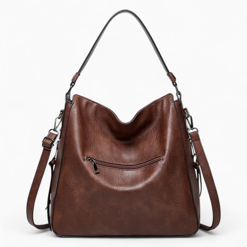 grand sac à main en cuir marron vue arrière