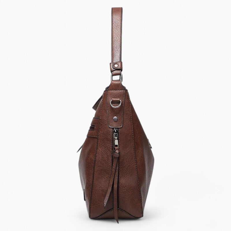 grand sac à main en cuir marron vue de coté