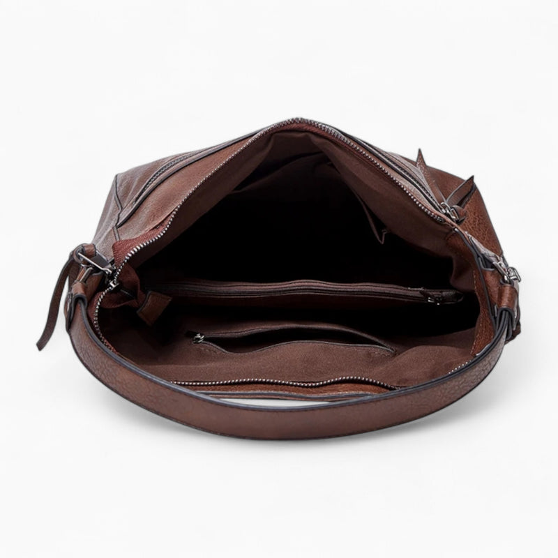 grand sac à main en cuir marron poches interieurs