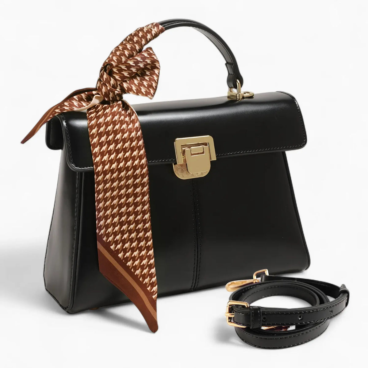 Petit sac à main cuir noir avec bandoulière