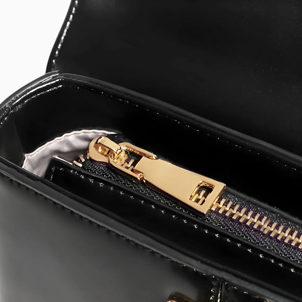 Petit sac à main cuir noir photo fermeture éclair 