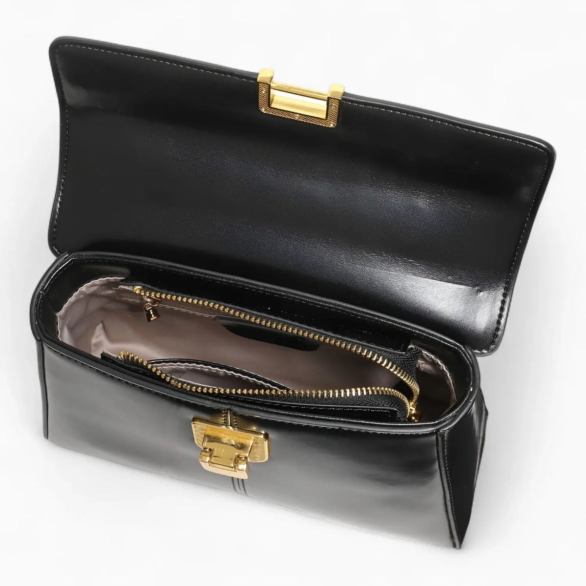 Petit sac à main cuir noir vue fermeture éclair