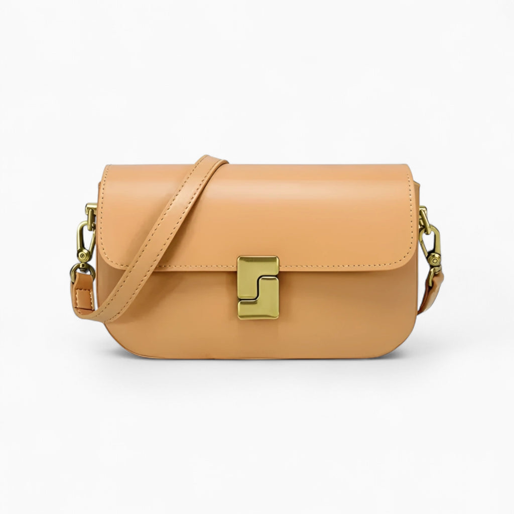 petit sac bandoulière cuir lisse couleur abricot