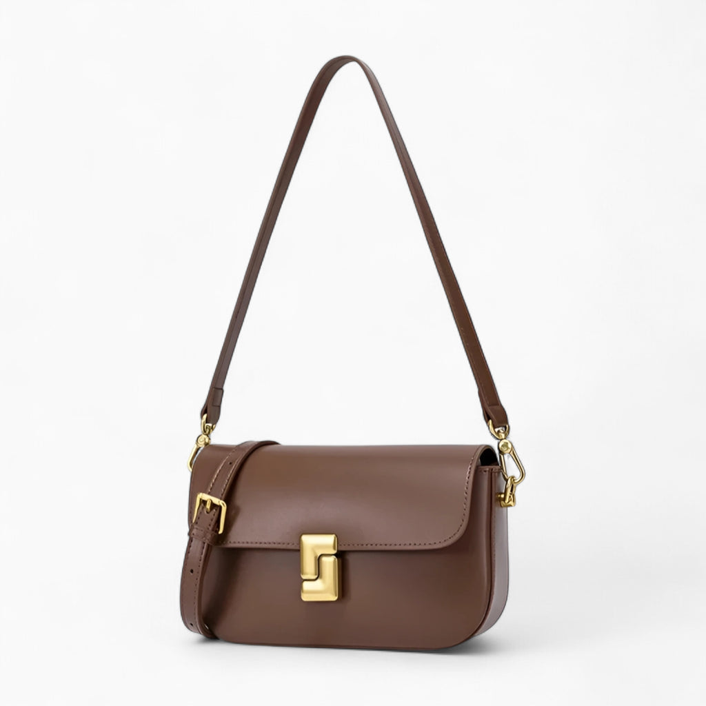 petit sac bandoulière cuir véritable lisse marron
