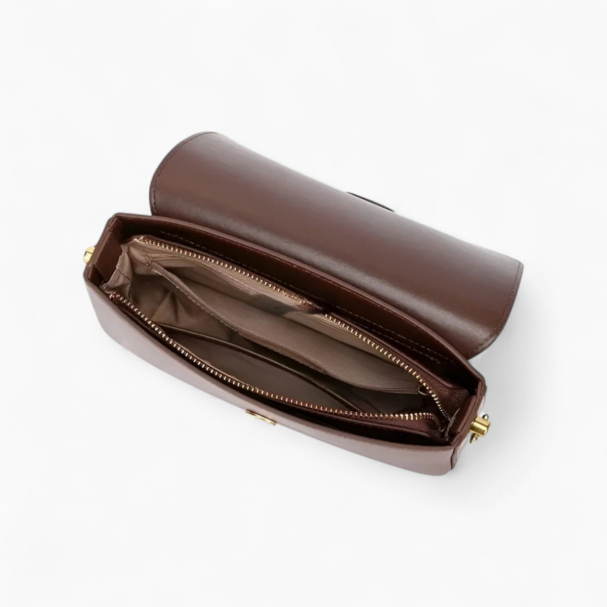 petit sac bandoulière cuir lisse marron poches interieures