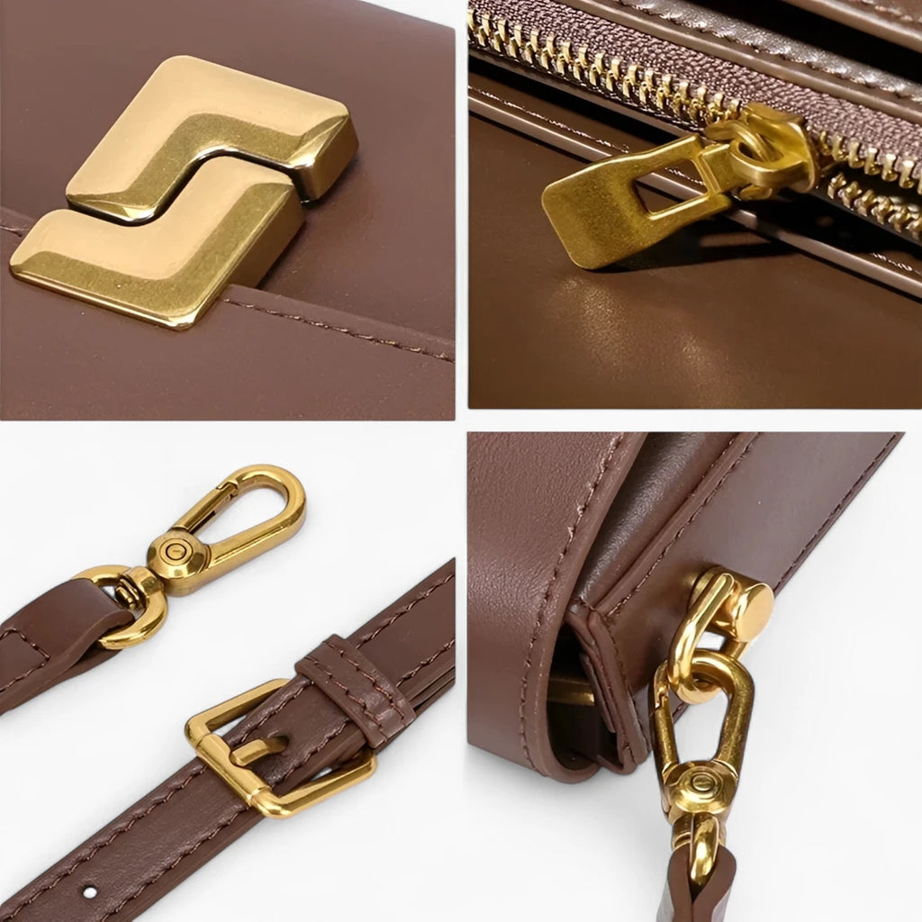 petit sac bandoulière cuir lisse marron photo détails