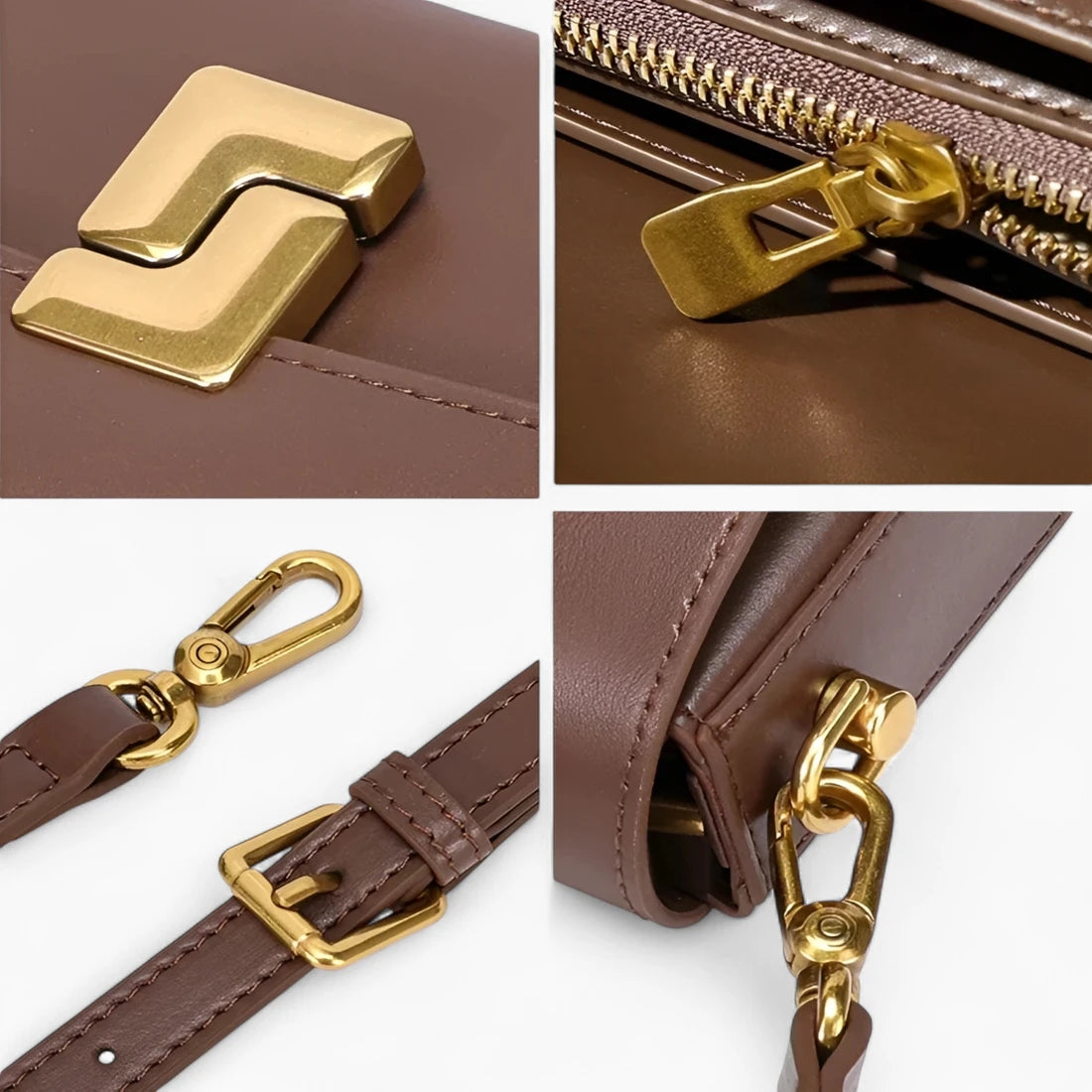 petit sac bandoulière cuir lisse marron photo détails