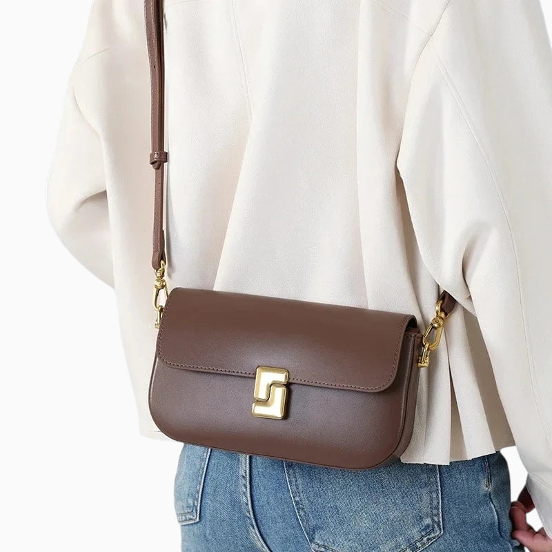 petit sac bandoulière cuir lisse marron photo 2