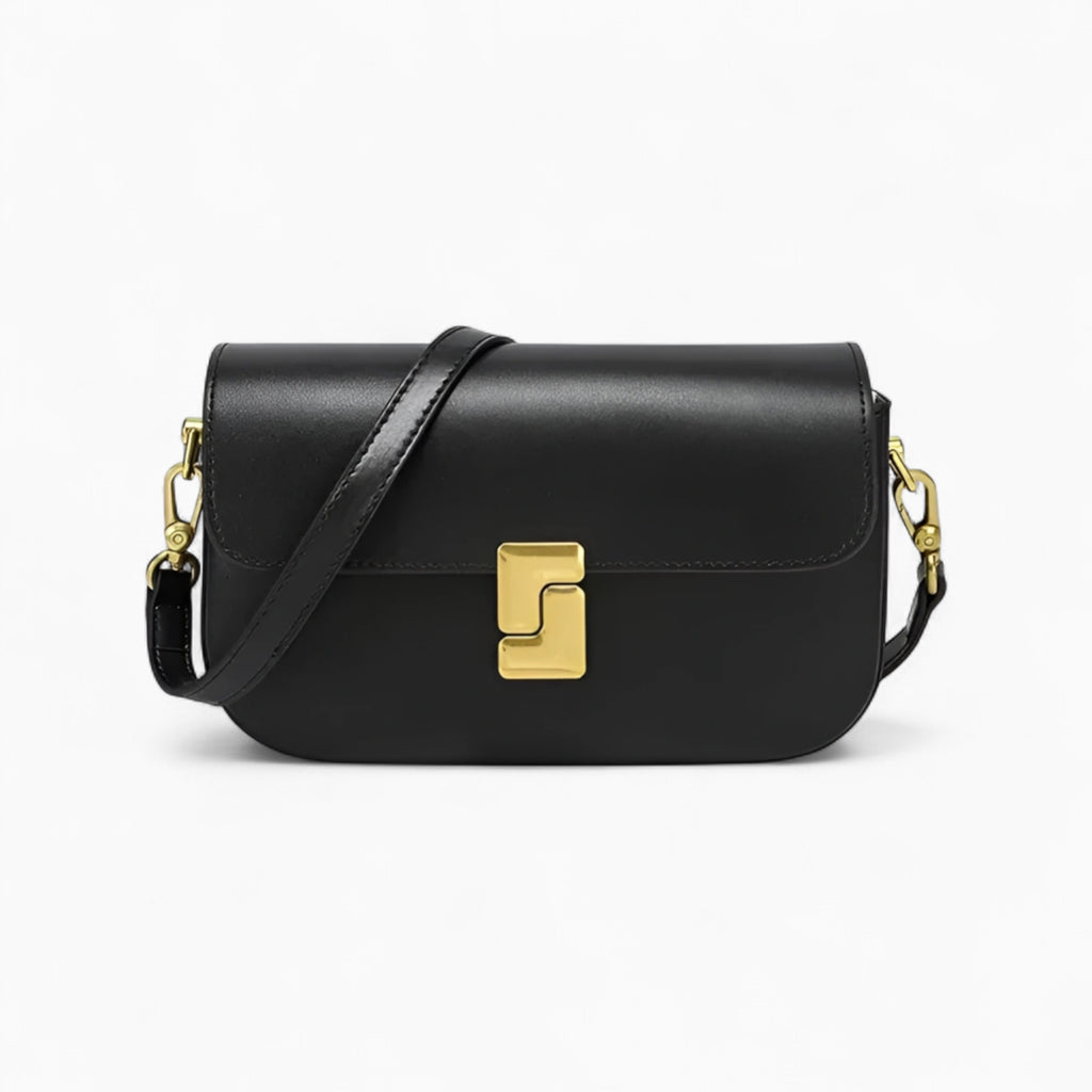 petit sac bandoulière cuir lisse noir