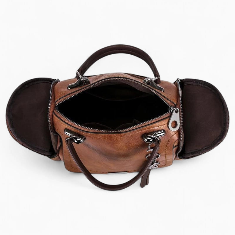 Sac à main cuir marron avec pompon vue intérieur