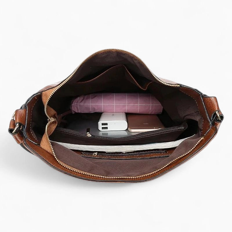 Sac à main cuir souple marron rangements intérieur