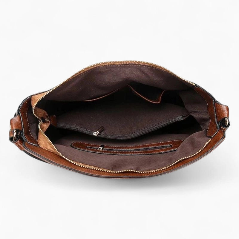 Sac à main cuir souple marron vue intérieur