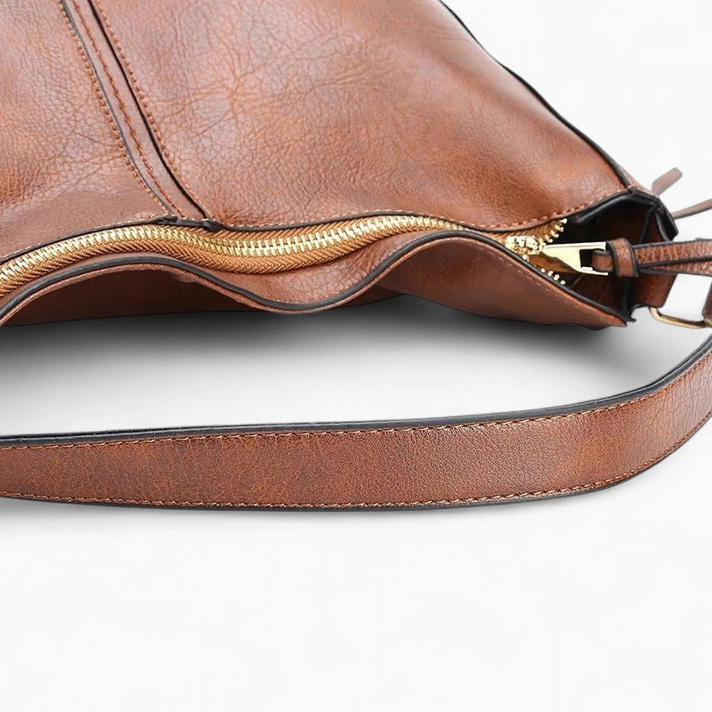 Sac à main cuir souple marron fermeture éclair