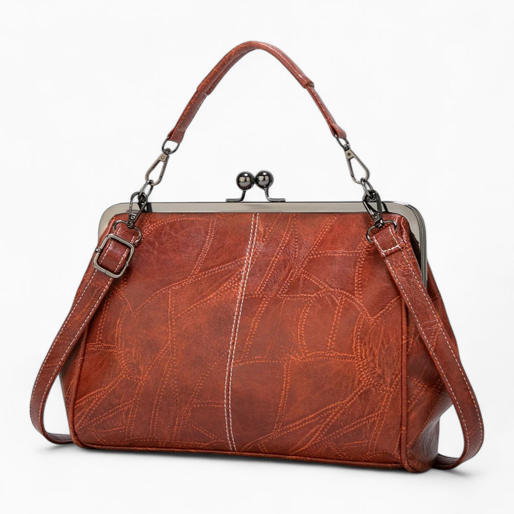 sac à main cuir vintage rétro marron avec bandoulière
