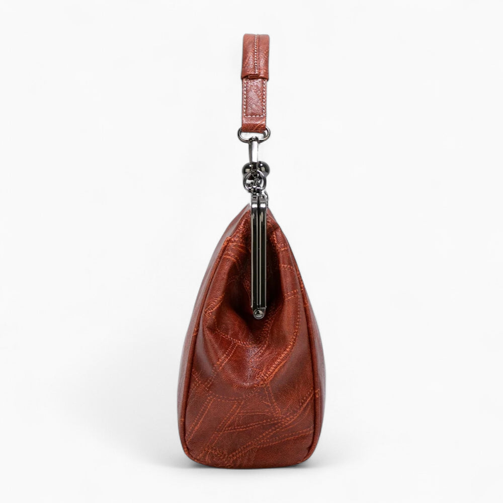 sac à main cuir vintage rétro marron vue de coté