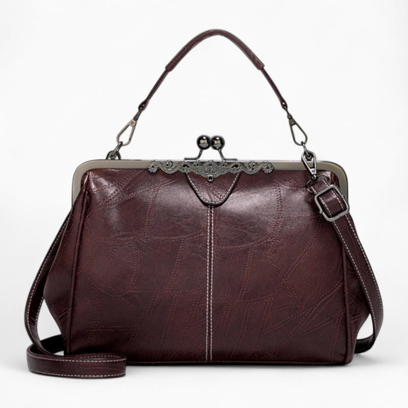 sac à main cuir vintage rétro marron foncé