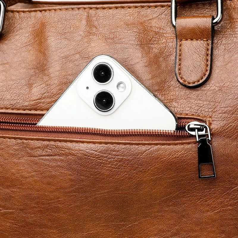 Sac à main fourre tout marron poches fermeture éclair