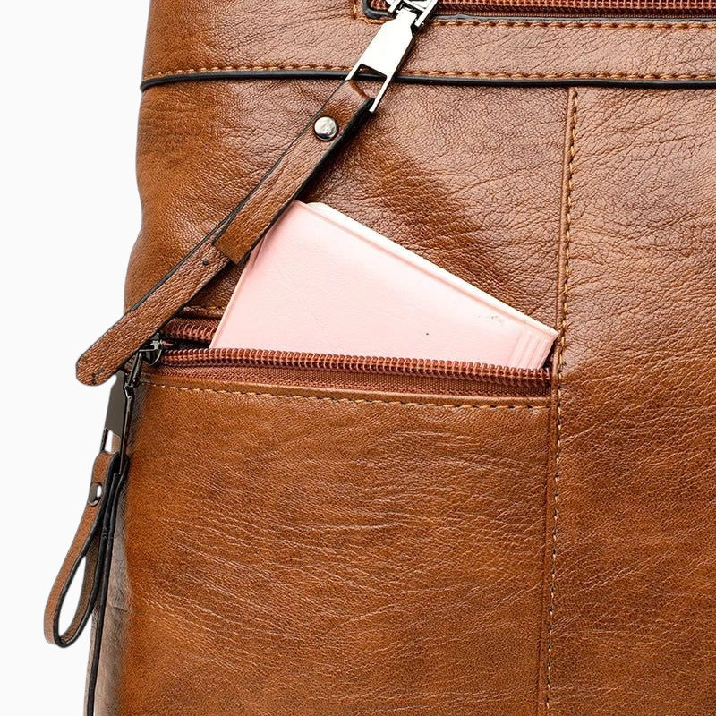 Sac à main fourre tout marron poches zippées