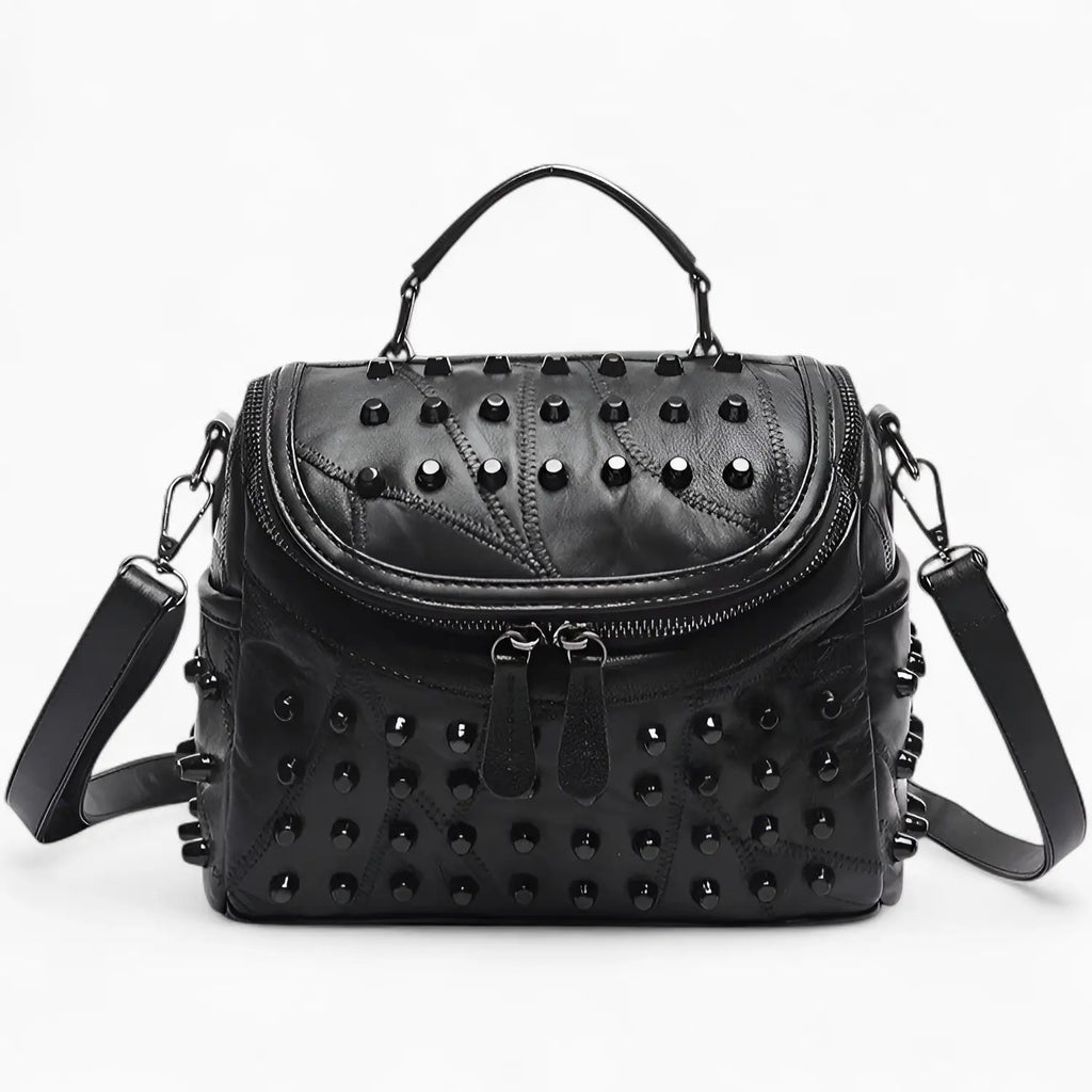 Sac à main rock cuir noir vue de face