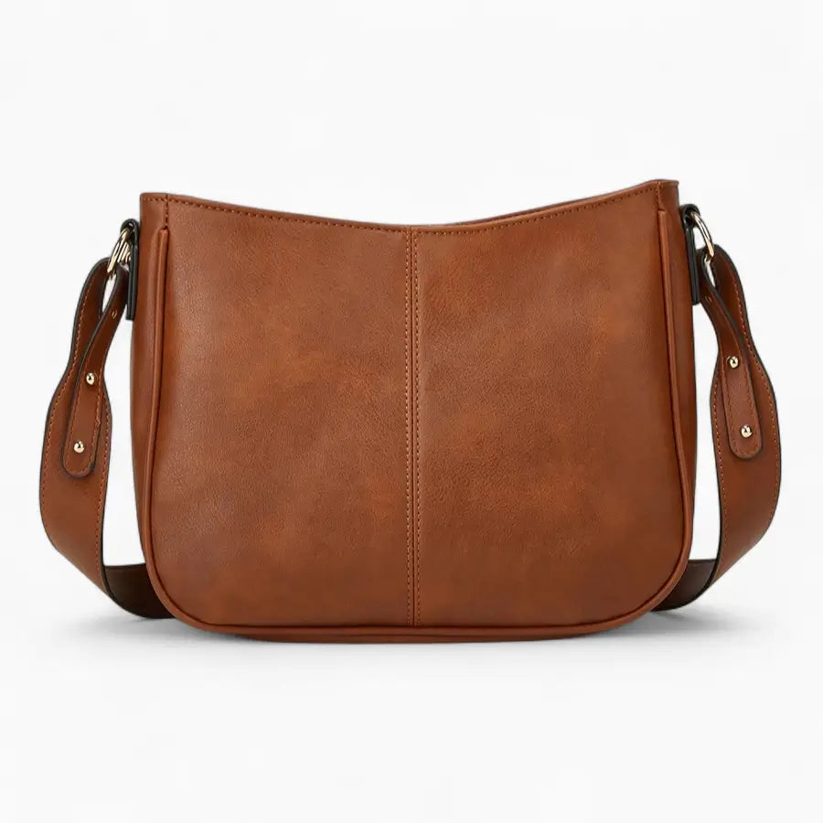 Sac bandoulière en cuir marron femme vue de face