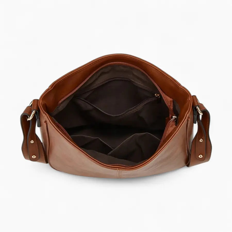 Sac bandoulière en cuir marron femme vue intérieur