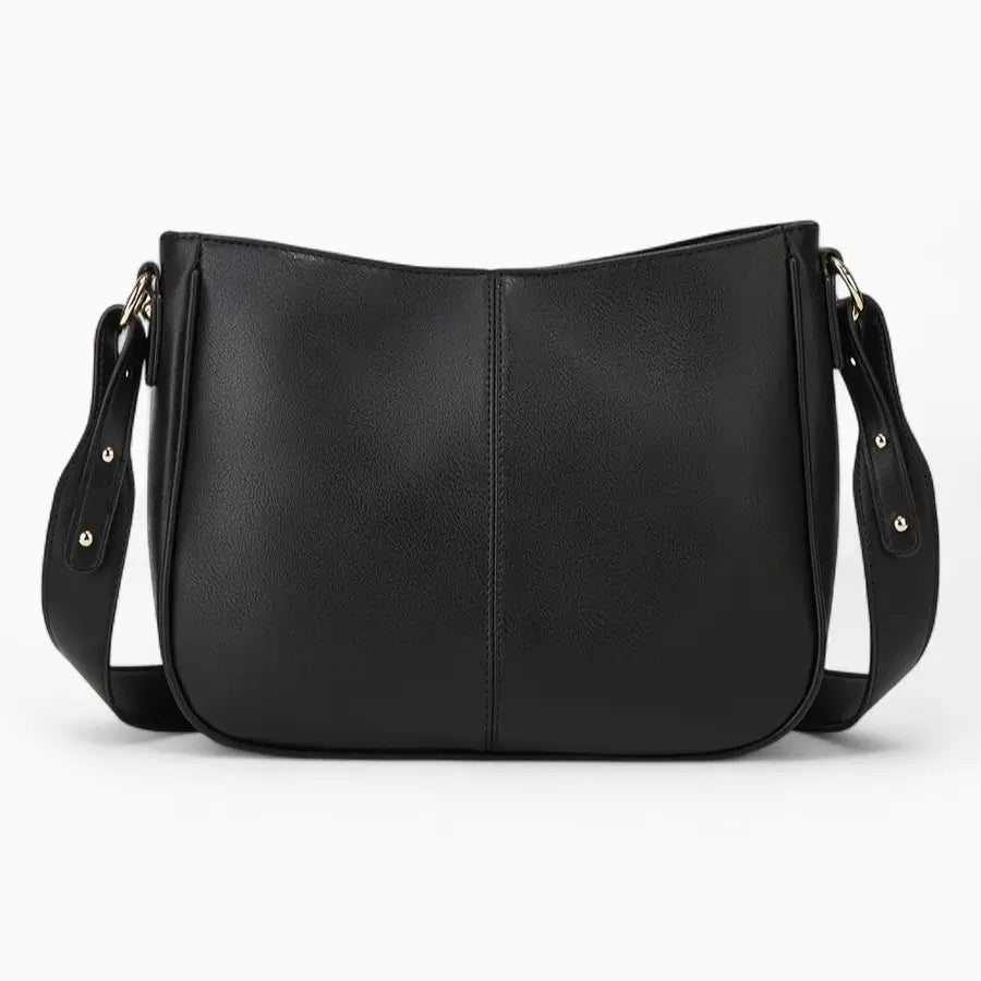Sac bandoulière en cuir noir femme vue de face