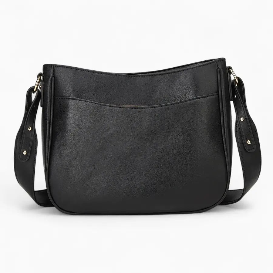 Sac bandoulière en cuir noir femme vue de derrière