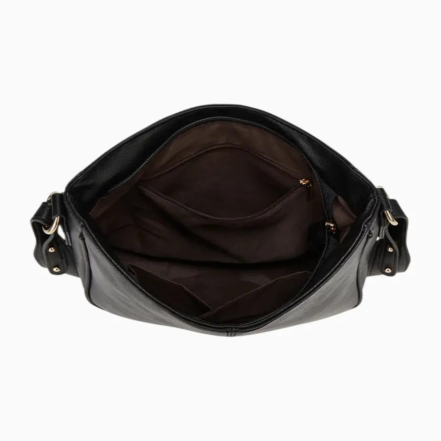 Sac bandoulière en cuir noir femme vue intérieur