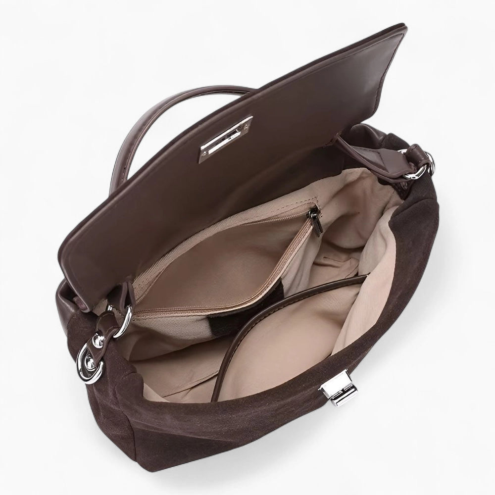 Sac bandoulière en daim marron vue intérieur