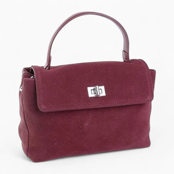 Sac bandoulière en daim rouge vue de face