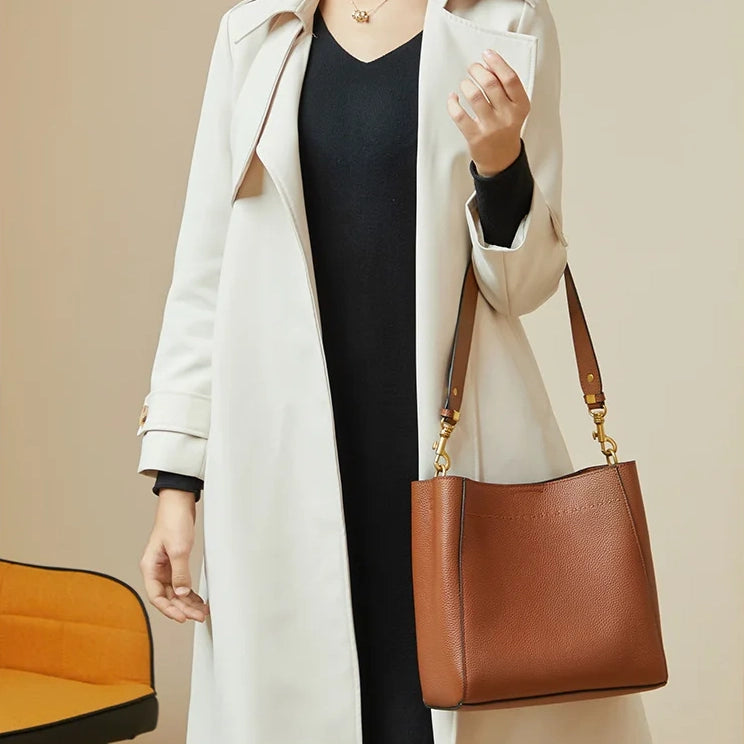 sac seau femme en cuir marron